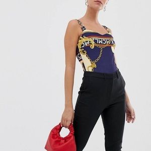 🆕 NEVER WORN Chain Detail body suit blue&gold sz6